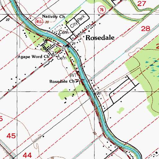 Topographic Map of Rosedale Methodist Church, LA