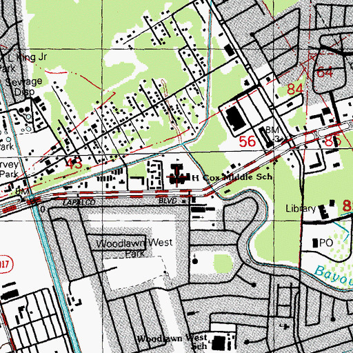 Topographic Map of Helen Cox High School, LA