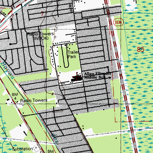 Topographic Map of Allen Ellender Middle School, LA