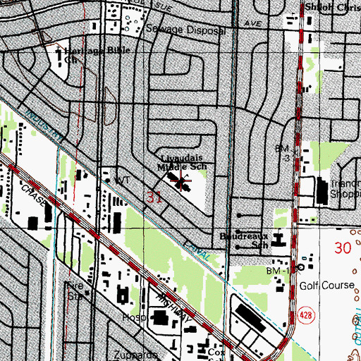 Topographic Map of Livaudais Middle School, LA