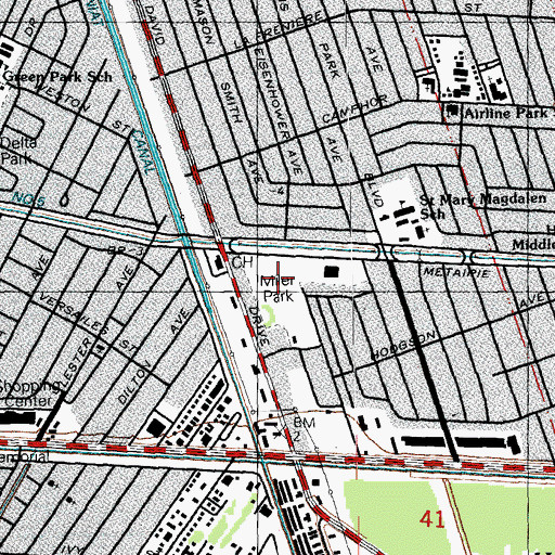 Topographic Map of Mike Miler Park, LA