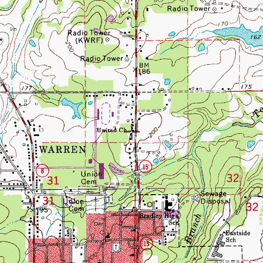 Topographic Map of United Church, AR