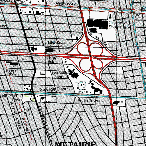 Topographic Map of Tulane Lakeside Hospital for Women and Children, LA
