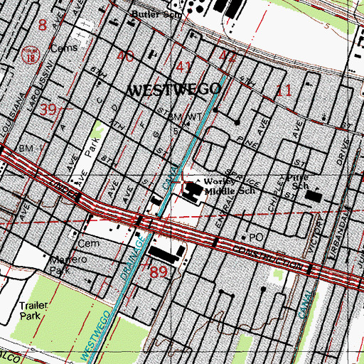 Topographic Map of Stella Worley Middle School, LA