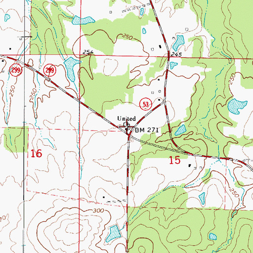 Topographic Map of United Church, AR