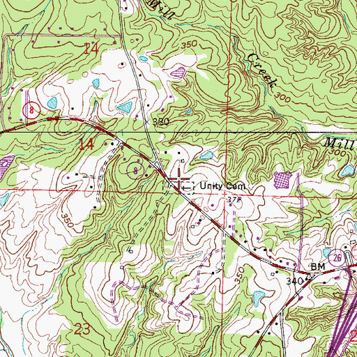 Topographic Map of Unity Cemetery, AR