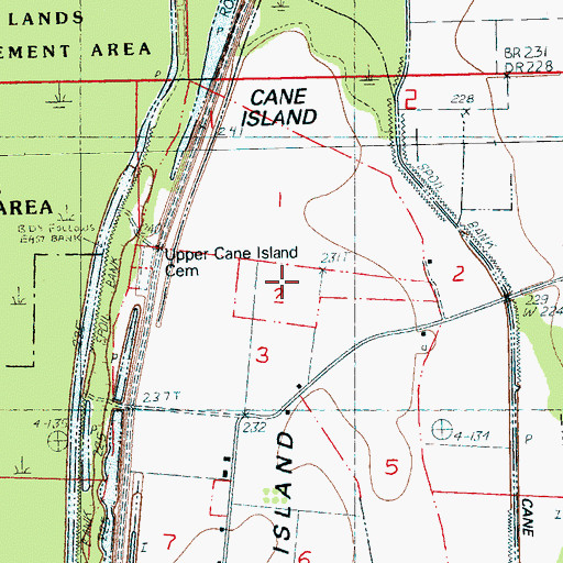 Topographic Map of Upper Cane Island Cemetery, AR