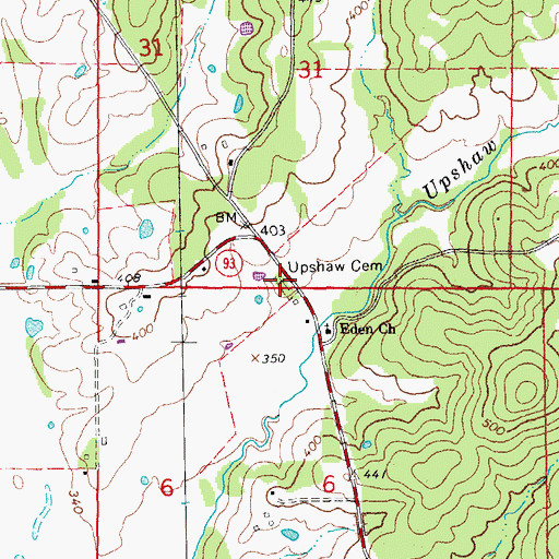 Topographic Map of Upshaw Cemetery, AR