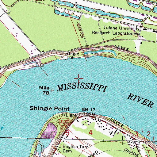 Topographic Map of English Turn Bend, LA