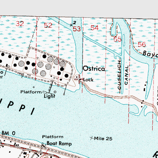 Topographic Map of Ostrica Lock, LA