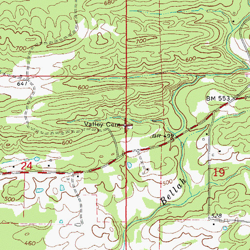 Topographic Map of Valley Cemetery, AR