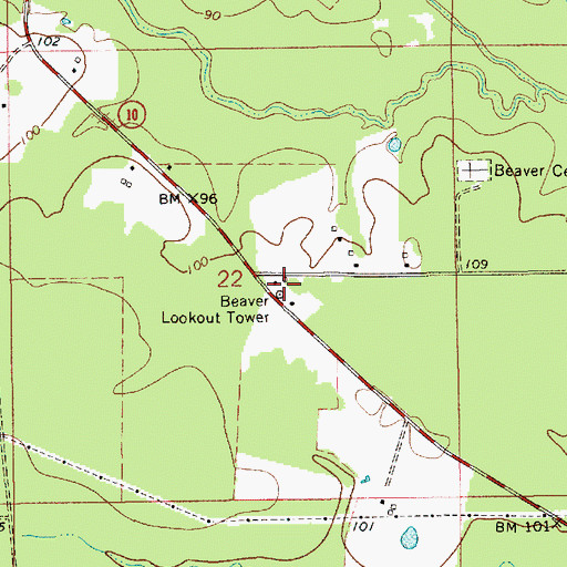 Topographic Map of Beaver Lookout Tower, LA
