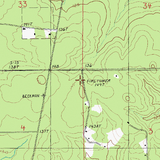 Topographic Map of Beekman Lookout Tower, LA