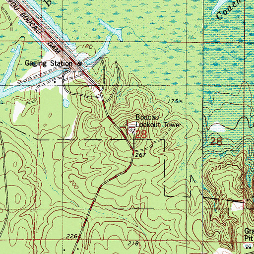Topographic Map of Bodcau Lookout Tower, LA