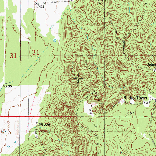 Topographic Map of Bolinger Lookout Tower, LA