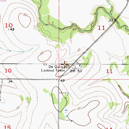 Topographic Map of DeQuincy Lookout Tower, LA