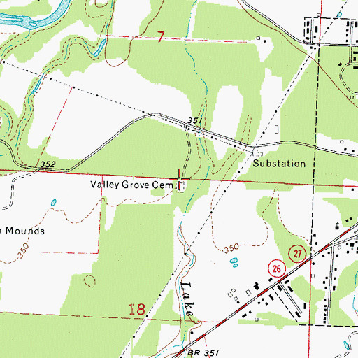 Topographic Map of Valley Grove Cemetery, AR