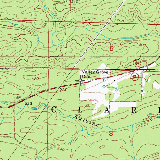Topographic Map of Valley Grove Cemetery, AR