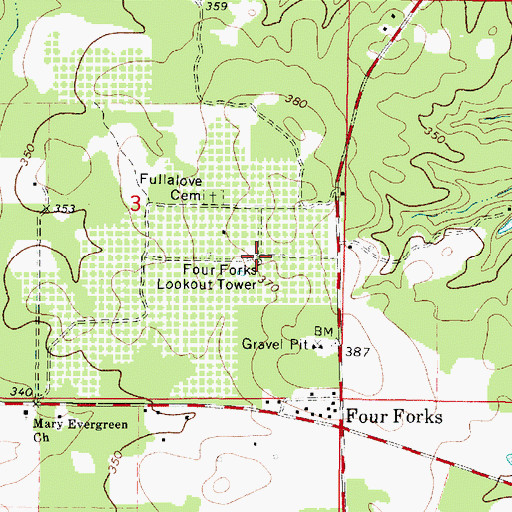 Topographic Map of Four Forks Lookout Tower, LA
