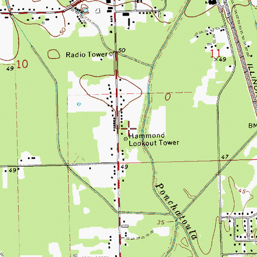 Topographic Map of Hammond Lookout Tower, LA