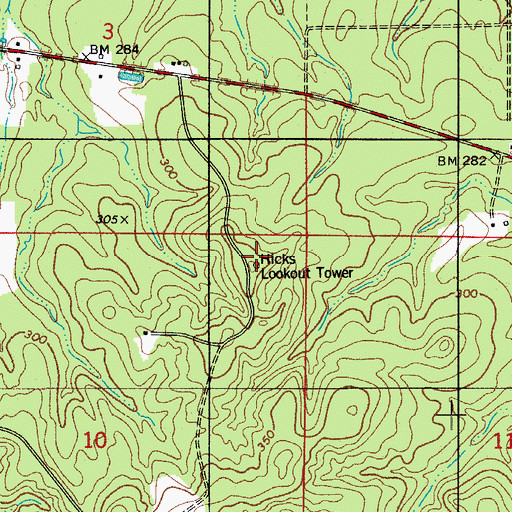 Topographic Map of Hicks Lookout Tower, LA