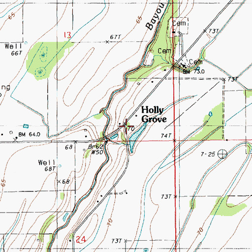 Topographic Map of Holly Grove, LA