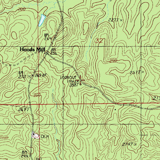 Topographic Map of Hoods Mill Lookout Tower, LA
