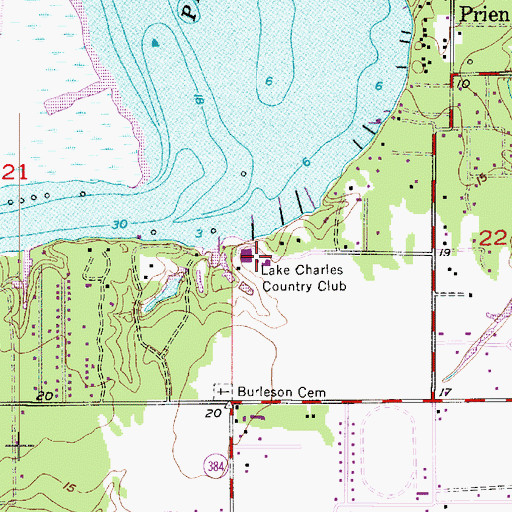 Topographic Map of Lake Charles Country Club, LA