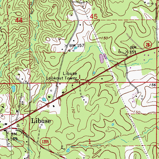 Topographic Map of Libuse Lookout Tower, LA