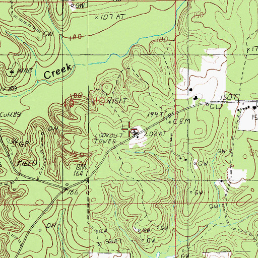 Topographic Map of Linville Lookout Tower, LA