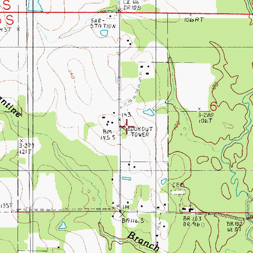 Topographic Map of Longville Lookout Tower, LA