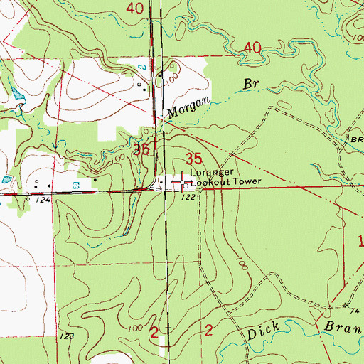Topographic Map of Loranger Lookout Tower, LA