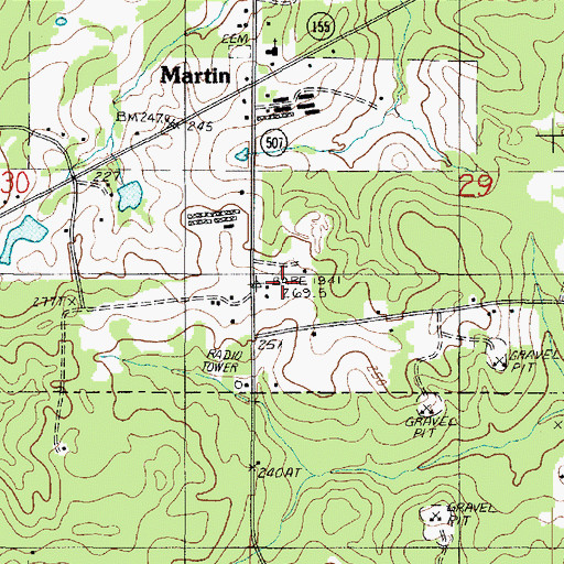 Topographic Map of Martin Lookout Tower, LA