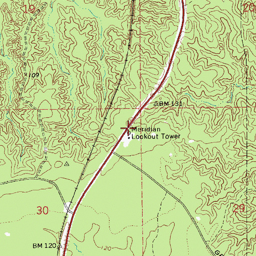Topographic Map of Meridian Lookout Tower, LA