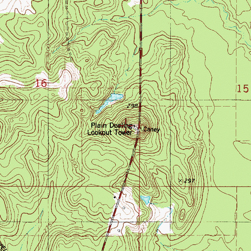 Topographic Map of Plain Dealing Lookout Tower, LA