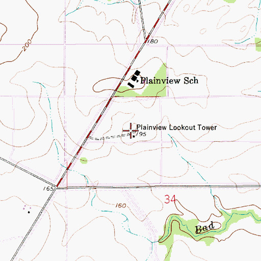 Topographic Map of Plainview Lookout Tower, LA