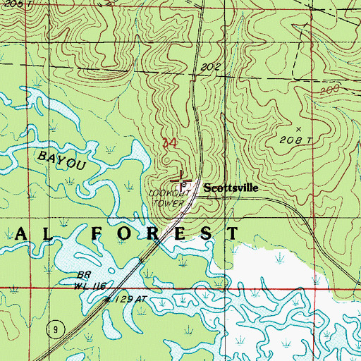 Topographic Map of Rocky Hill Lookout Tower, LA