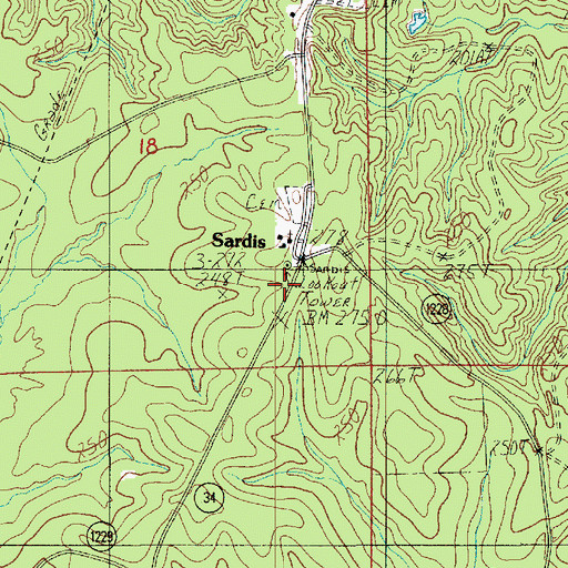 Topographic Map of Sardis Lookout Tower, LA