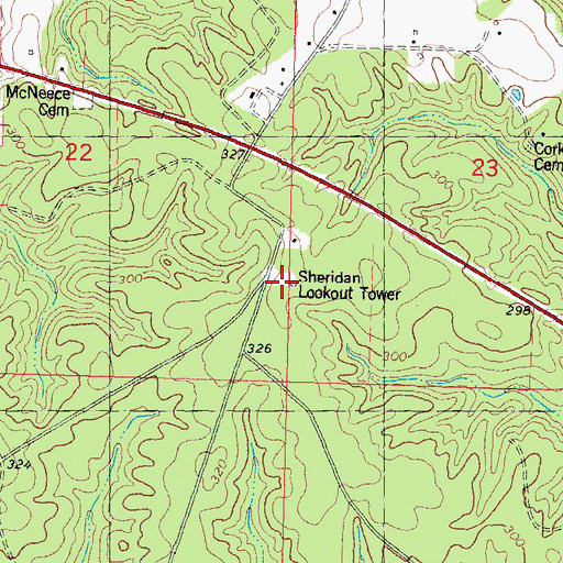 Topographic Map of Sheridan Lookout Tower, LA