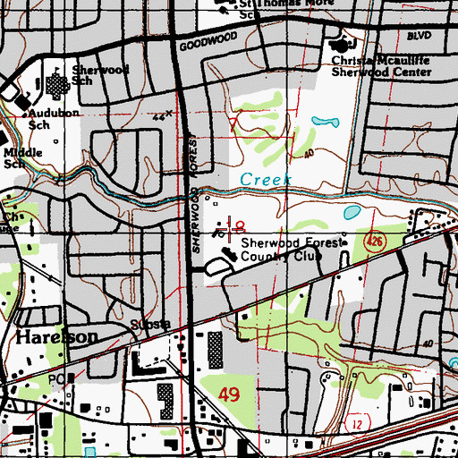 Topographic Map of Sherwood Forest Country Club, LA