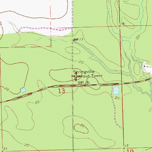 Topographic Map of Springville Lookout Tower, LA