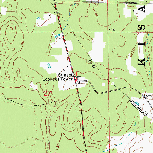 Topographic Map of Sunset Lookout Tower, LA