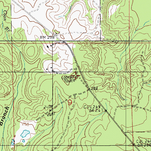 Topographic Map of Vernon Lookout Tower, LA