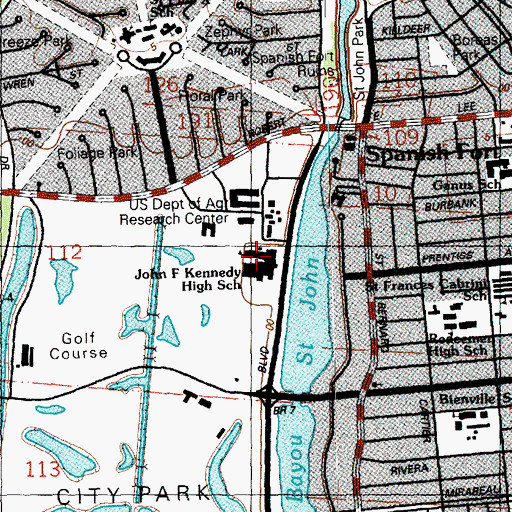 Topographic Map of John F Kennedy Senior High School, LA