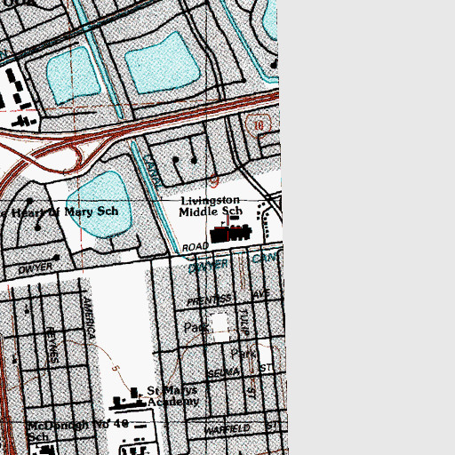 Topographic Map of Live Oak Manor Elementary School, LA