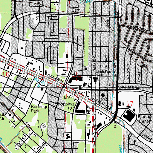 Topographic Map of McArthur Shopping Center, LA