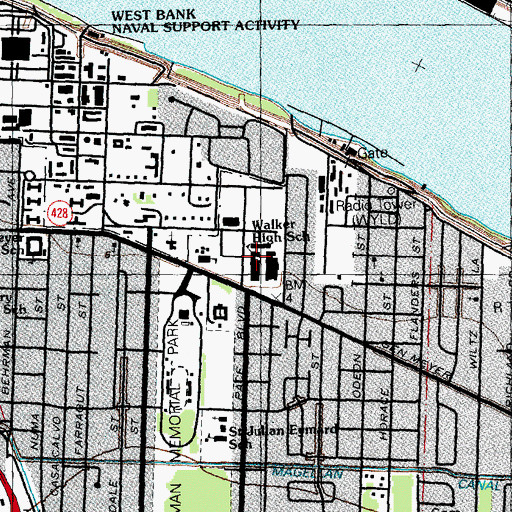 Topographic Map of O Perry Walker College and Career Preparatory School, LA