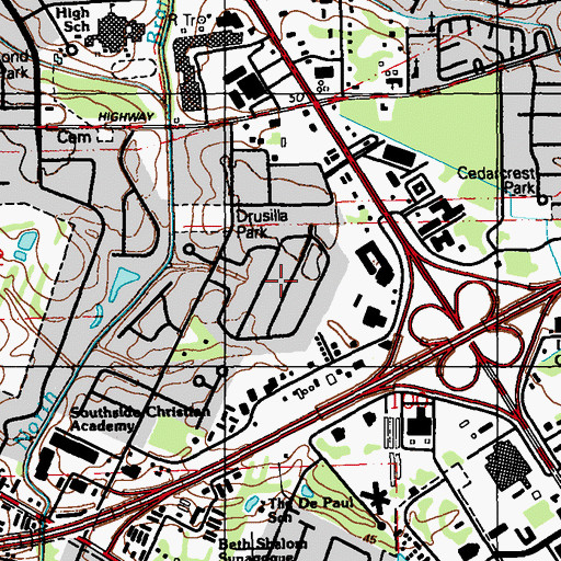 Topographic Map of Drusilla Place, LA