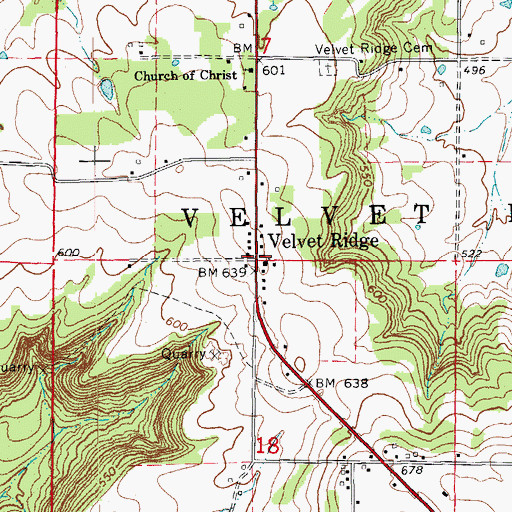 Topographic Map of Velvet Ridge, AR