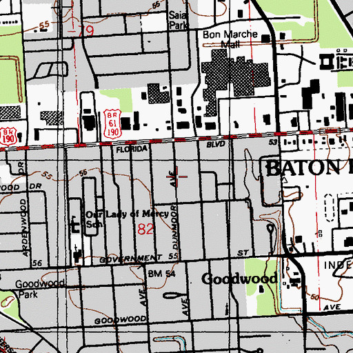 Topographic Map of Florida Plaza, LA